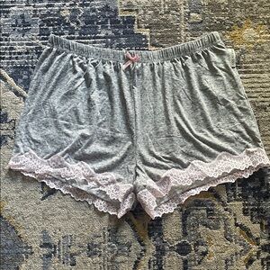 Thalia Sodi Gray Lounge Shorts with Pink Lace Trim